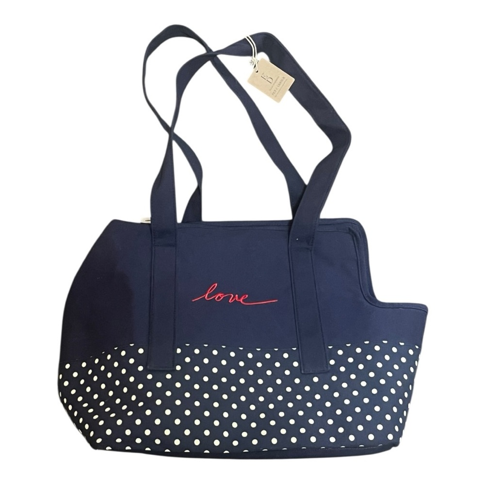 Navy Polka Dot Dog Carrier Tote Bag